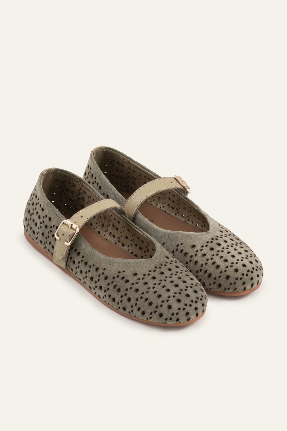 Umbria Genuine Suede Women Mary Jane Flats Khaki - view 3